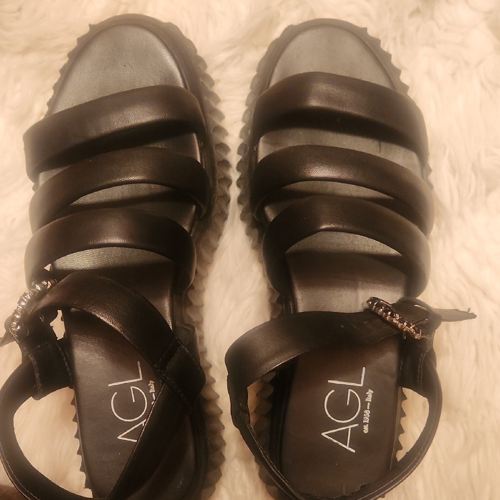 AGL Black Leather Strappy Sandals